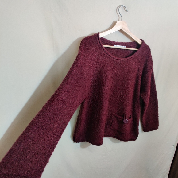 LULU B Colorful Comfy Clothing Burgundy Teddy Scoop Neck Long Sleeve Sweater L - Picture 4 of 11